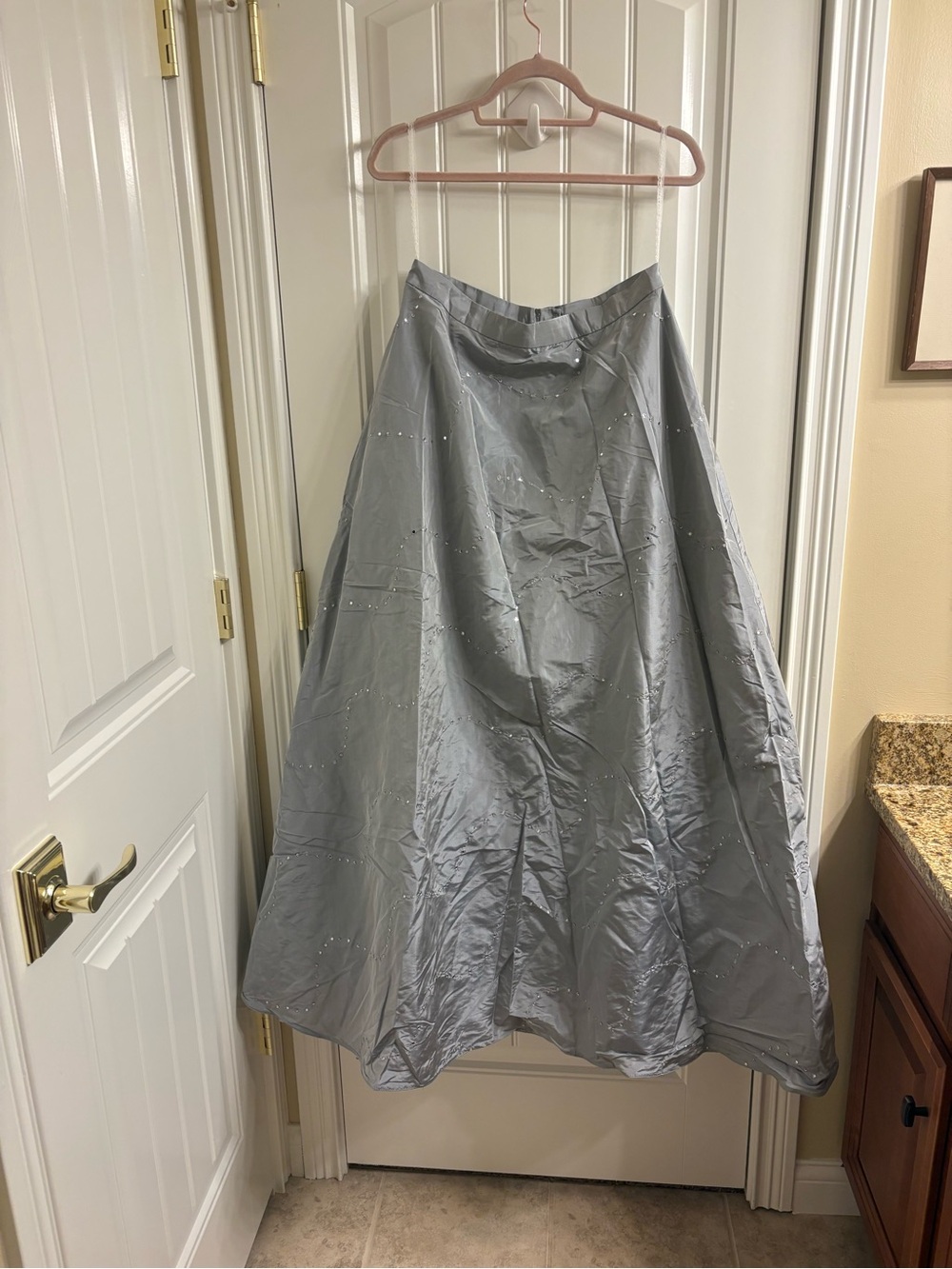 Chetta B Saks Fifth Ave Vintage Gray Silk Beaded Maxi Skirt Evening 8/10